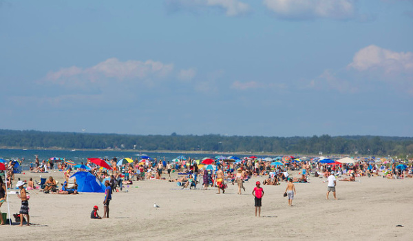 A crowd on a beach