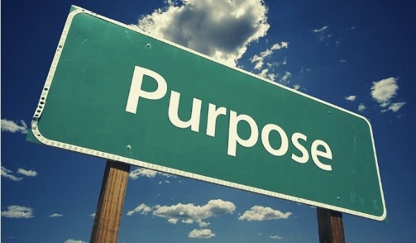 Road sign that says "Purpose"